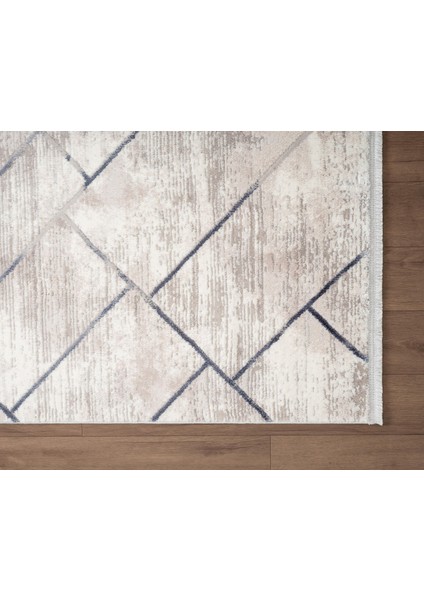 Porto PP005M Beyaz Akrilik Halı Mavi Geometrik Desenli Yumuşak Dokulu Tozu Az Yatak Odası Mutfak indirimleri