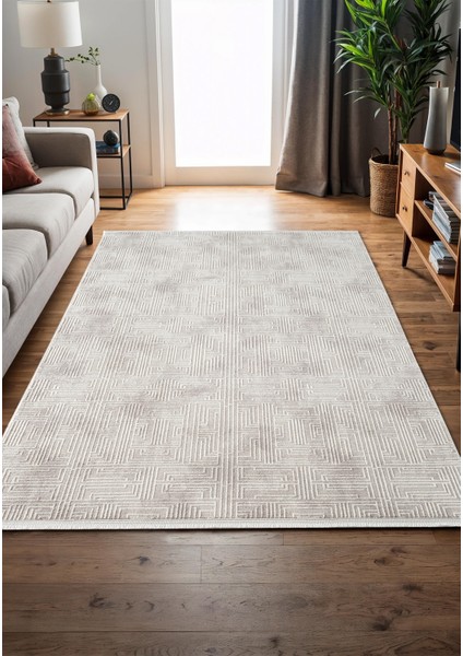 Armada AD008G Gri Halı Modern Desen Akrilik Jüt Taban Tozu Az Salon Halısı Yatak Odası Karidor