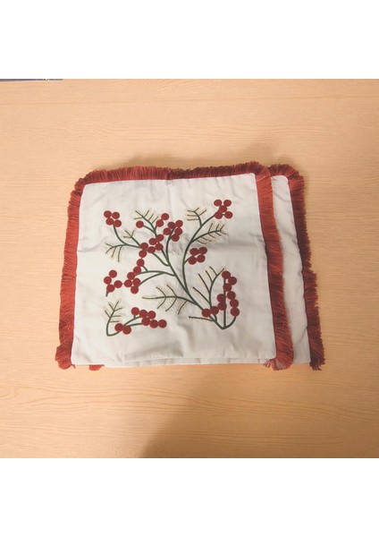 Kenarı Püsküllü Pamuk Nakışlı Çiçek Detaylı Kare Panç (Punch) Kırlent Kılıfı Kiremit fiyatları