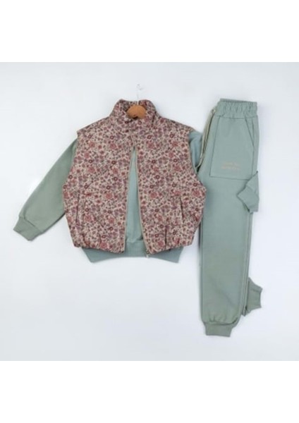 Yavrucak Çiçekli Yelekli 9-12 Yaş Kız 3lü TAKIM-7055648 - Yeşil