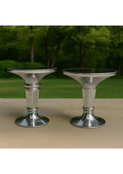 Ayağı Kristal Paşabahçe Cam Sehpa 2 Li Gümüş