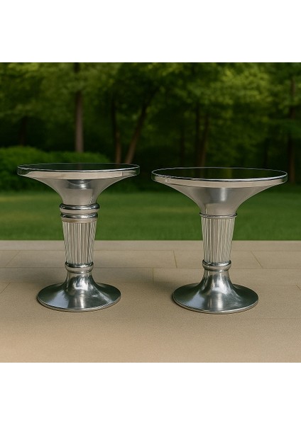 Ayağı Kristal Paşabahçe Cam Sehpa 2 Li Gümüş modelleri