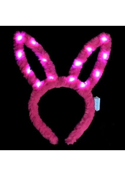 LED Işıklı Peluş Pofuduk Tavşan Kulak Tavşan Taç Şeker Pembesi 17X23 cm fiyatları