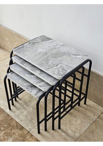 Metal Zigon Sehpa Seti Modern Tasarım 4'lü İç İçe Kullanım 66x66x67 cm