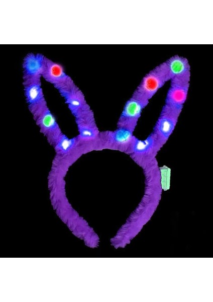 Bfs LED Işıklı Peluş Pofuduk Tavşan Kulak Tavşan Taç Lila 17X23 cm