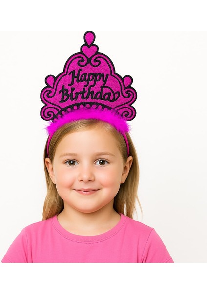 Büro Ev Ofis Gösteri Parti Kostümü Için Fuşya Happy Birthday Prenses Tacı