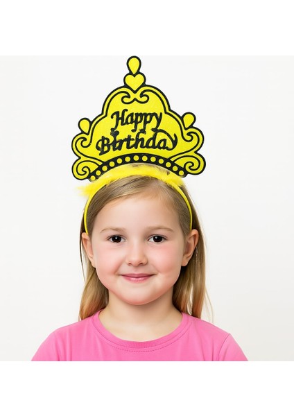 Büro Ev Ofis Gösteri Parti Kostümü Için Sarı Happy Birthday Prenses Tacı