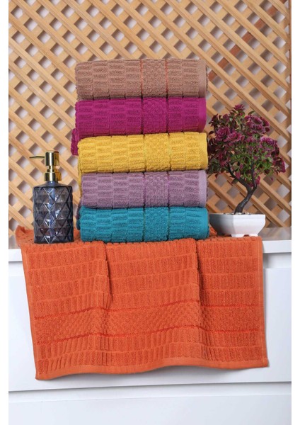 6 Lı Renkli El Yüz Pamuklu Jakarlı Havlu Seti 50 x 90 cm Platin