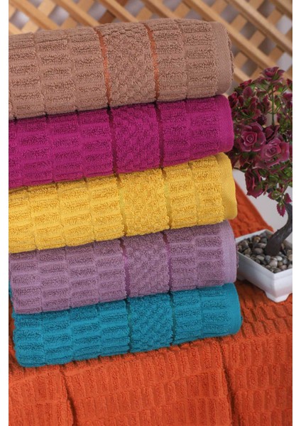 6 Lı Renkli El Yüz Pamuklu Jakarlı Havlu Seti 50 x 90 cm Platin fiyatları
