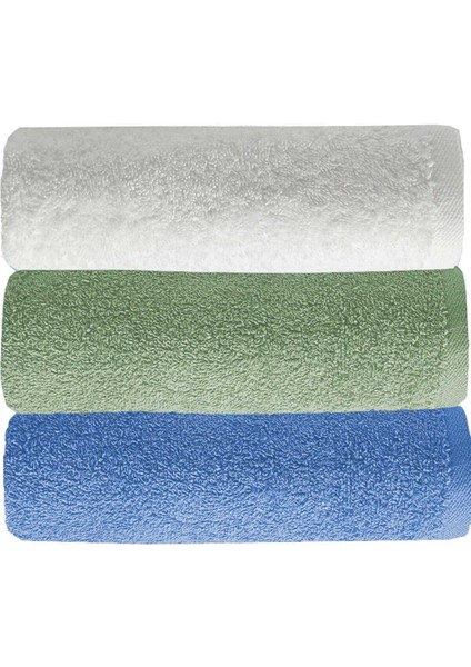 3 Lü Düz Renk El Yüz Havlu Seti &#37;100 Pamuklu 50X90 cm Mavi-Yeşil-Beyaz