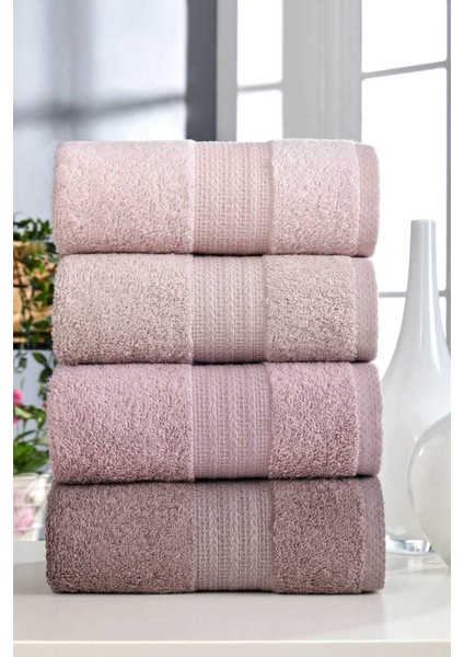 4 Lü El Yüz Havlu Seti &#37;100 Pamuklu Gökkuşağı 50X85 cm Pudra