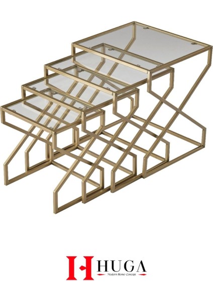 Ela 4lü Zigon Sehpa Yan Sehpa Gold(Eskitme) Temperli Kırılmaz Şeffaf Cam fırsatları