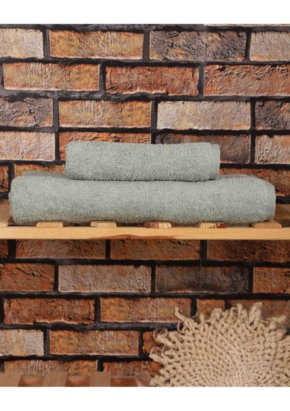 2 Parça &#37;100 Pamuklu Soft Lüx Banyo Havlu Seti Yeşil