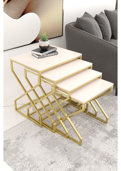 Ela 4l Ü Zigon Sehpa Gold (Eskitme) Yan Sehpa Krem Mdf Membran Kaplama fiyatları