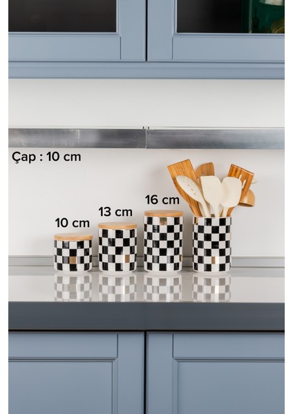4'lü Seramik Set Dama Desenli Altın Yaldızlı Damalı Şekerlik Çay Kahve Saklama Kabı Baharatlık fiyatları