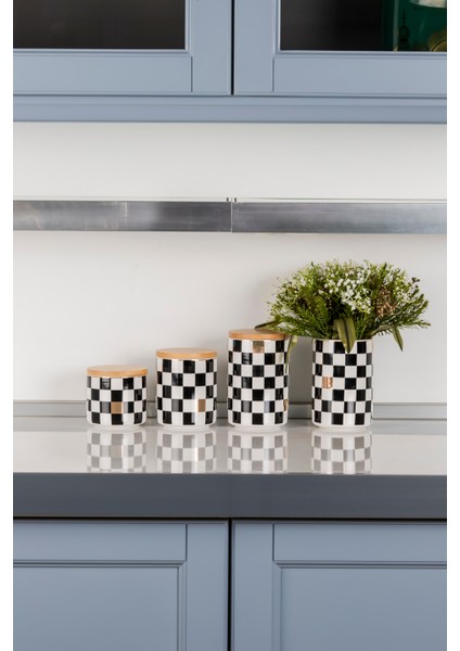 4'lü Seramik Set Dama Desenli Altın Yaldızlı Damalı Şekerlik Çay Kahve Saklama Kabı Baharatlık fırsatları