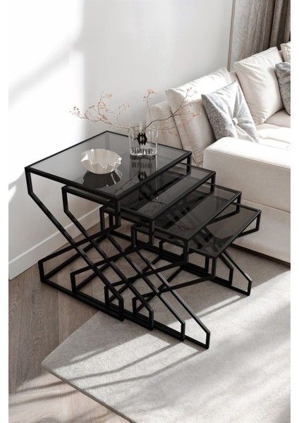 Ela 4lü Zigon Sehpa Yan Sehpa Temperli Kırılmaz Füme Cam fiyatları