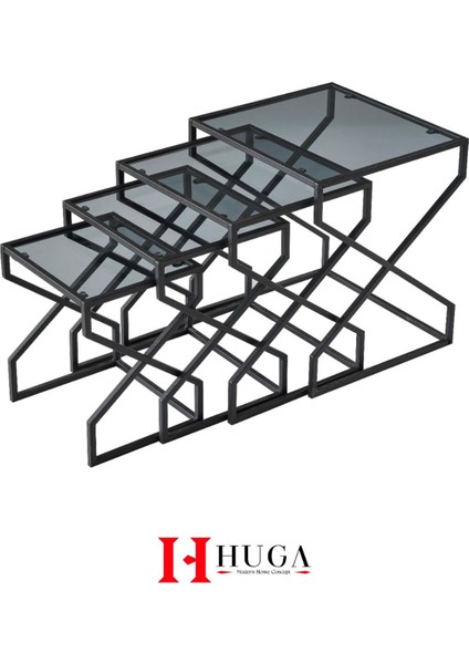 Ela 4lü Zigon Sehpa Yan Sehpa Temperli Kırılmaz Füme Cam fırsatları