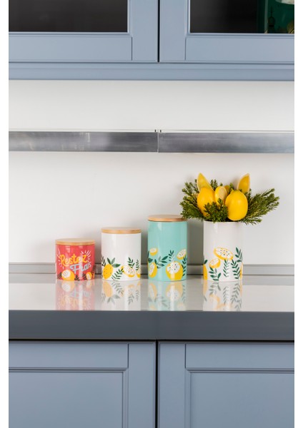 4'lü Limonlu Seramik Kavanoz Set Şekerlik Çay Kahve Saklama Kabı Baharatlık fırsatları