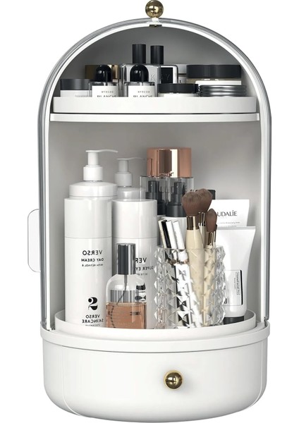 360° Döner Büyük Makyaj Organizeri – Şeffaf Kapaklı, Çekmeceli, 3 Bölmeli, 40 cm fırsatları
