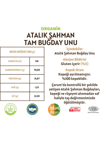 Organik Atalık Şahman Tam Buğday Unu - 5 Kilo fiyatları