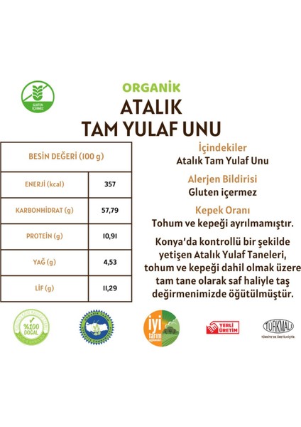 Organik Atalık Tam Yulaf Unu (Gluten İçermez) - 1 Kilo modelleri