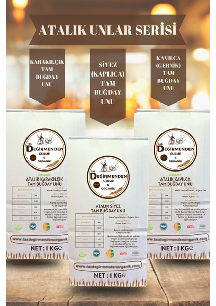 Taş Değirmenden Gurme & Organik Atalık Unlar Seti 1 (Siyez-Karakılçık-Kavılca)
