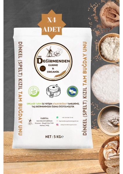 Organik Atalık Dinkel Spelt Kızıl Tam Buğday Unu - 20 Kilo