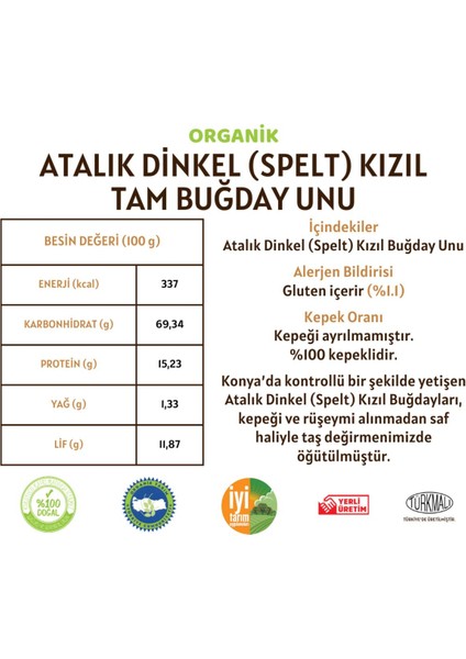 Organik Atalık Dinkel Spelt Kızıl Tam Buğday Unu - 20 Kilo fiyatları