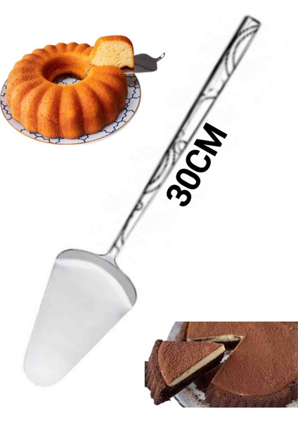 Paslanmaz Çelik 30 Cm. Desen Saplı Pasta Kek Sunum Spatula