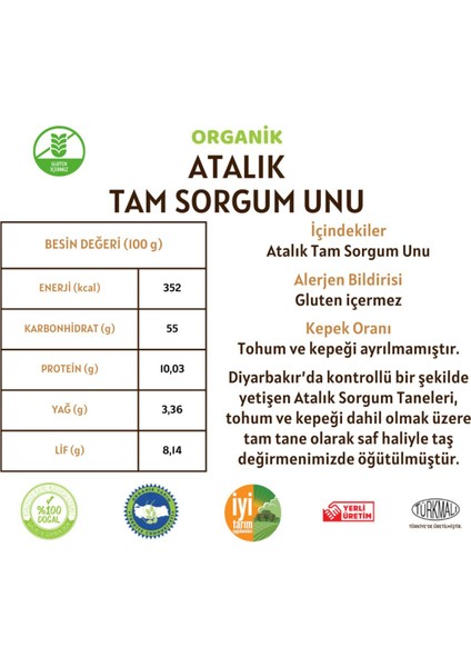 Organik Tam Sorgum Unu (Gluten İçermez) - 1 Kilo modelleri