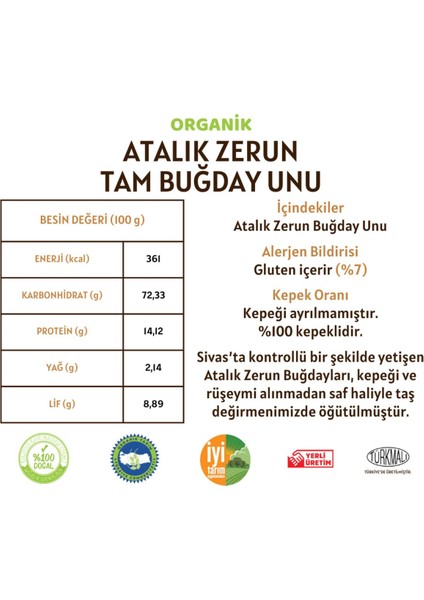 Organik Atalık Zerun Tam Buğday Unu - 10 Kilo fiyatları