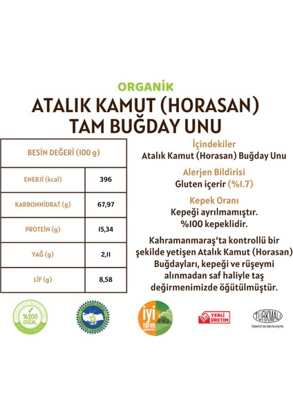Organik Atalık Kamut Horasan Tam Buğday Unu - 1 Kilo modelleri