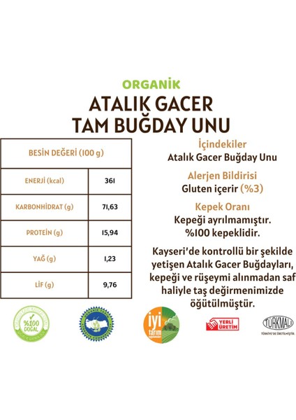 Organik Atalık Gacer Tam Buğday Unu - 1 Kilo modelleri