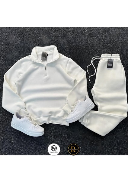 Yeni Sezon Kışlık Premium 3 Iplik Şardonlu Yarım Fermuar Sweat- 3 Iplik Eşofman Altı 2'li Takım