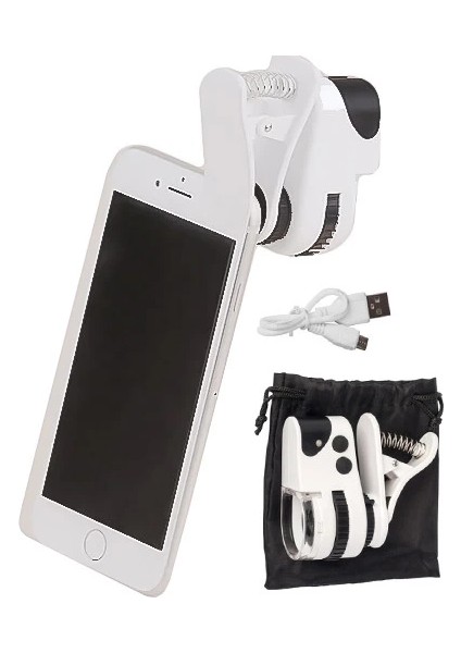 60X Mini Cep Telefonu Için Mandallı Mikroskop Uv Ledli Büyüteç Model AL2431