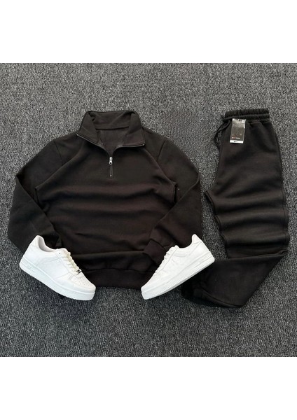 Yeni Sezon Kışlık Premium 3 Iplik Şardonlu Yarım Fermuar Sweat- 3 Iplik Eşofman Altı 2'li Takım