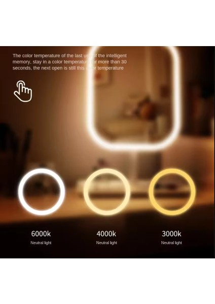 3 Mod LED Işıklı USB Şarjlı Dikdörtgen Masa Üstü Makyaj Aynası Makyaj Aynası Dokunmatik