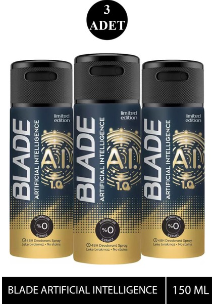 3 Adet Blade Artificial Intelligence 1.0 Deodorant 150ML
