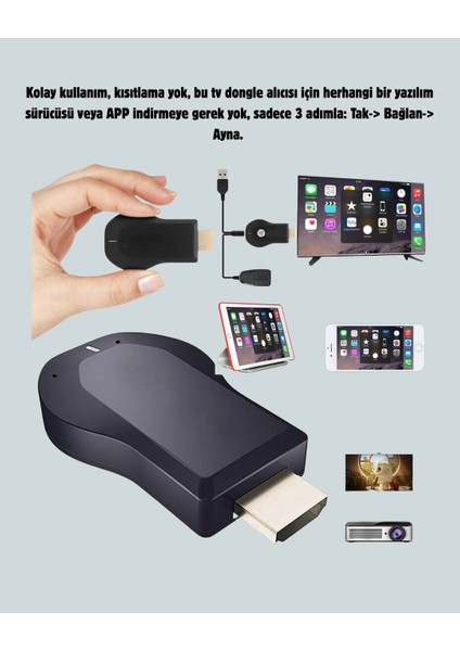 1080P Ultra Hd Kablosuz Ekran Yansıtma Dongle – Miracast / Airplay / Dlna fırsatları