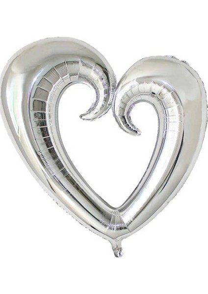 1 Adet 40 Inç 100 cm Ortası Boş Folyo Gümüş Kalp Balon Doğum Günü Şık Süsleme