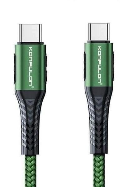 Bfs DC43 Type-C To Type-C 1m Örgü 60W Hızlı Şarj Kablo - Yeşil