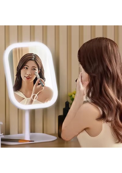 3 Mod LED Işıklı USB Şarjlı Dikdörtgen Masa Üstü Makyaj Aynası Makyaj Aynası Dokunmatik