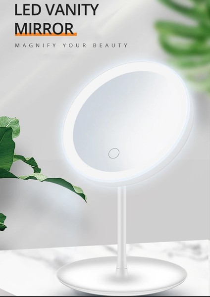 3 Mod LED Işıklı USB Şarjlı Yuvarlak Masa Üstü Makyaj Aynası Makyaj Aynası Dokunmatik fırsatları