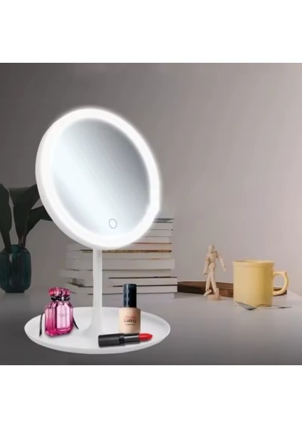 3 Mod LED Işıklı USB Şarjlı Yuvarlak Masa Üstü Makyaj Aynası Makyaj Aynası Dokunmatik indirimleri