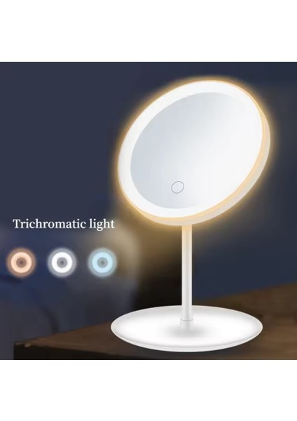 3 Mod LED Işıklı USB Şarjlı Yuvarlak Masa Üstü Makyaj Aynası Makyaj Aynası Dokunmatik