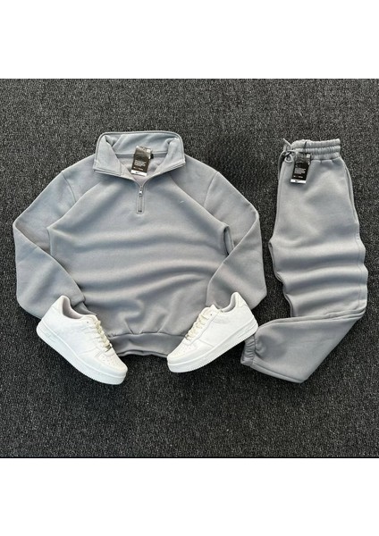 Yeni Sezon Kışlık Premium 3 Iplik Şardonlu Yarım Fermuar Sweat- 3 Iplik Eşofman Altı 2'li Takım