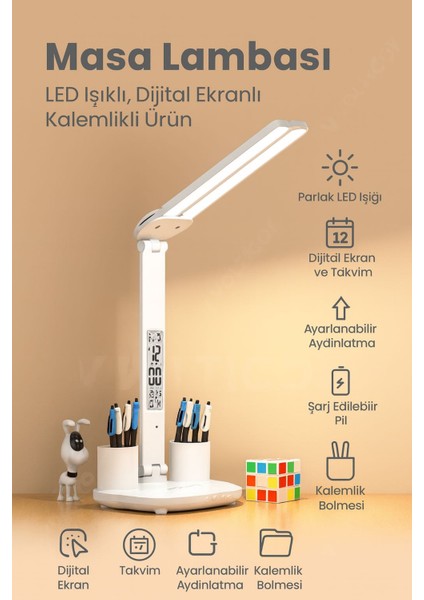 Çok Fonksiyonlu LED Masa Lambası – Dijital Saatli ve Kalemlik Bölmeli