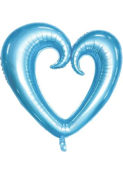 1 Adet 40 Inç 100 cm Ortası Boş Folyo Mavi Kalp Balon Doğum Günü Şık Süsleme