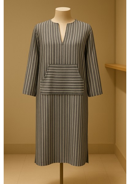 Özel Tasarım Yırtmaçlı V Yakalı Önden Cepli Uzun Elbise fiyatları